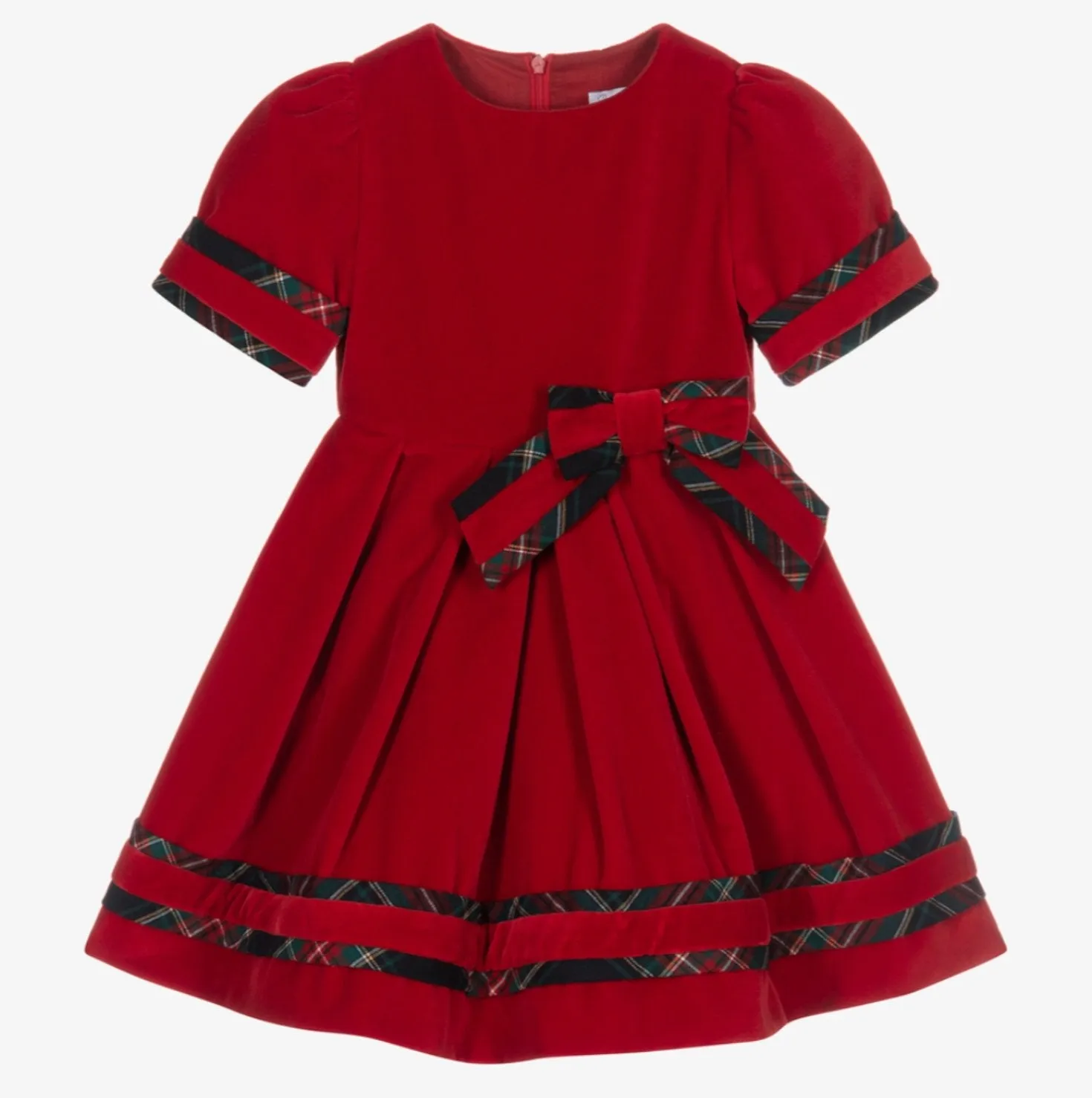 Patachou Girls Red Velvet Tartan Bow Dress