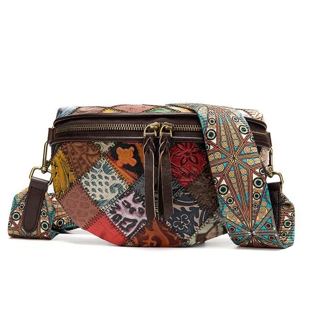 PatchLuxe Colorful Leather Flap Messenger Clutch Bag