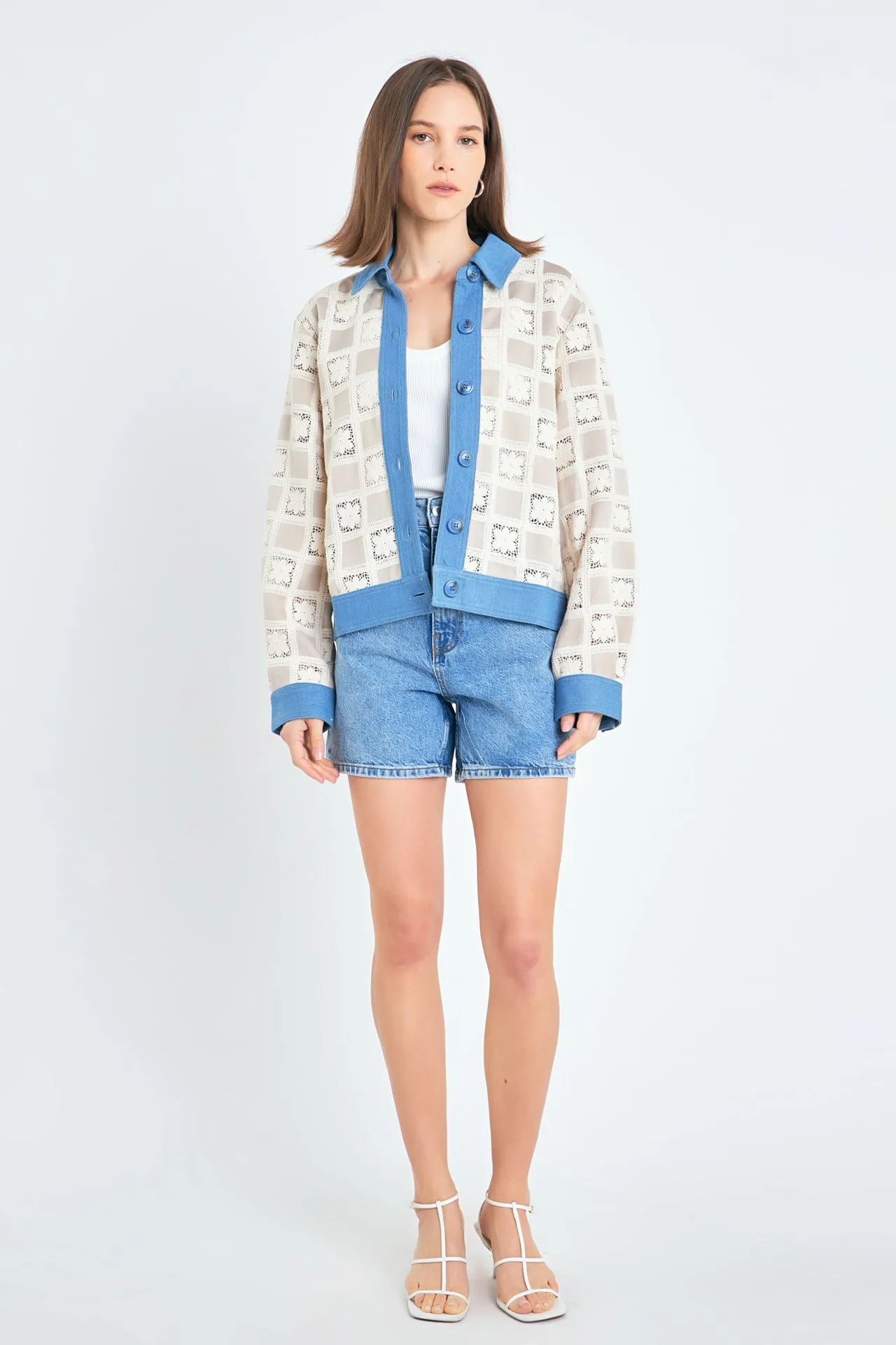 Patchwork Crochet Denim Combo Jacket