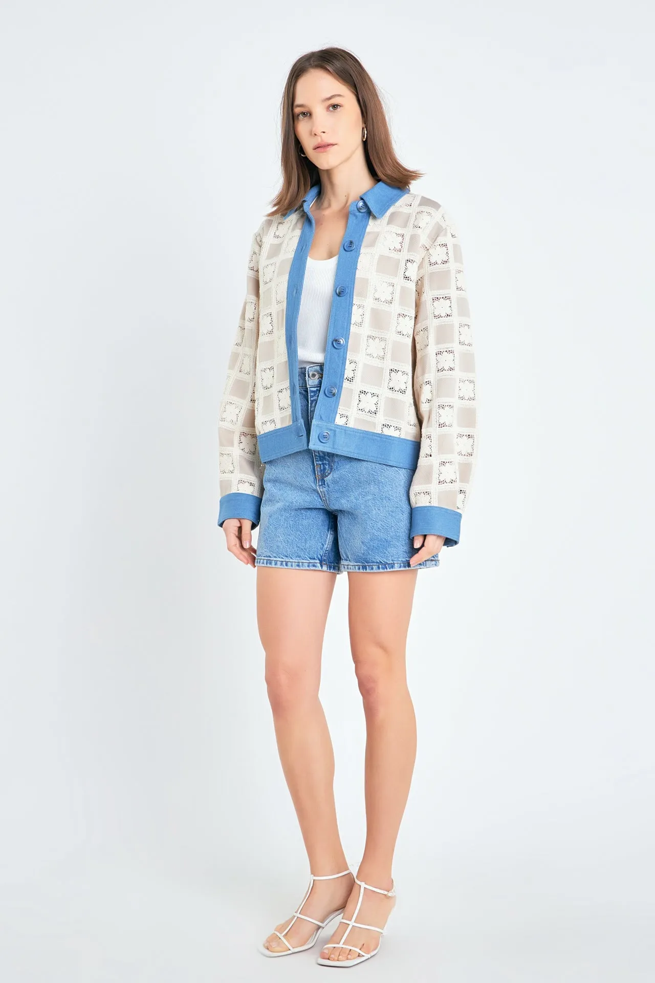 Patchwork Crochet Denim Combo Jacket