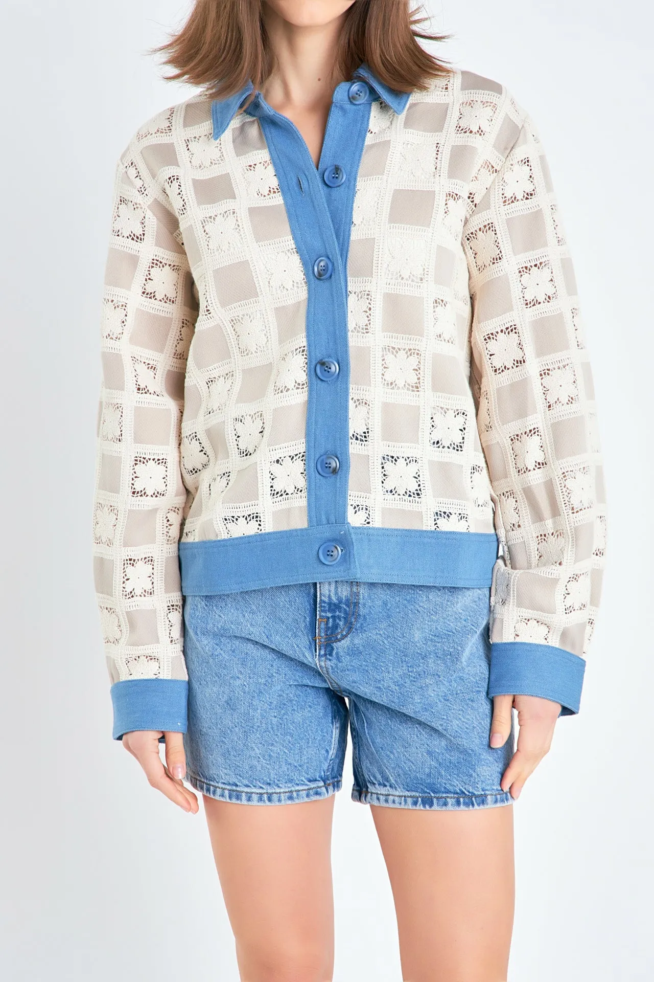 Patchwork Crochet Denim Combo Jacket