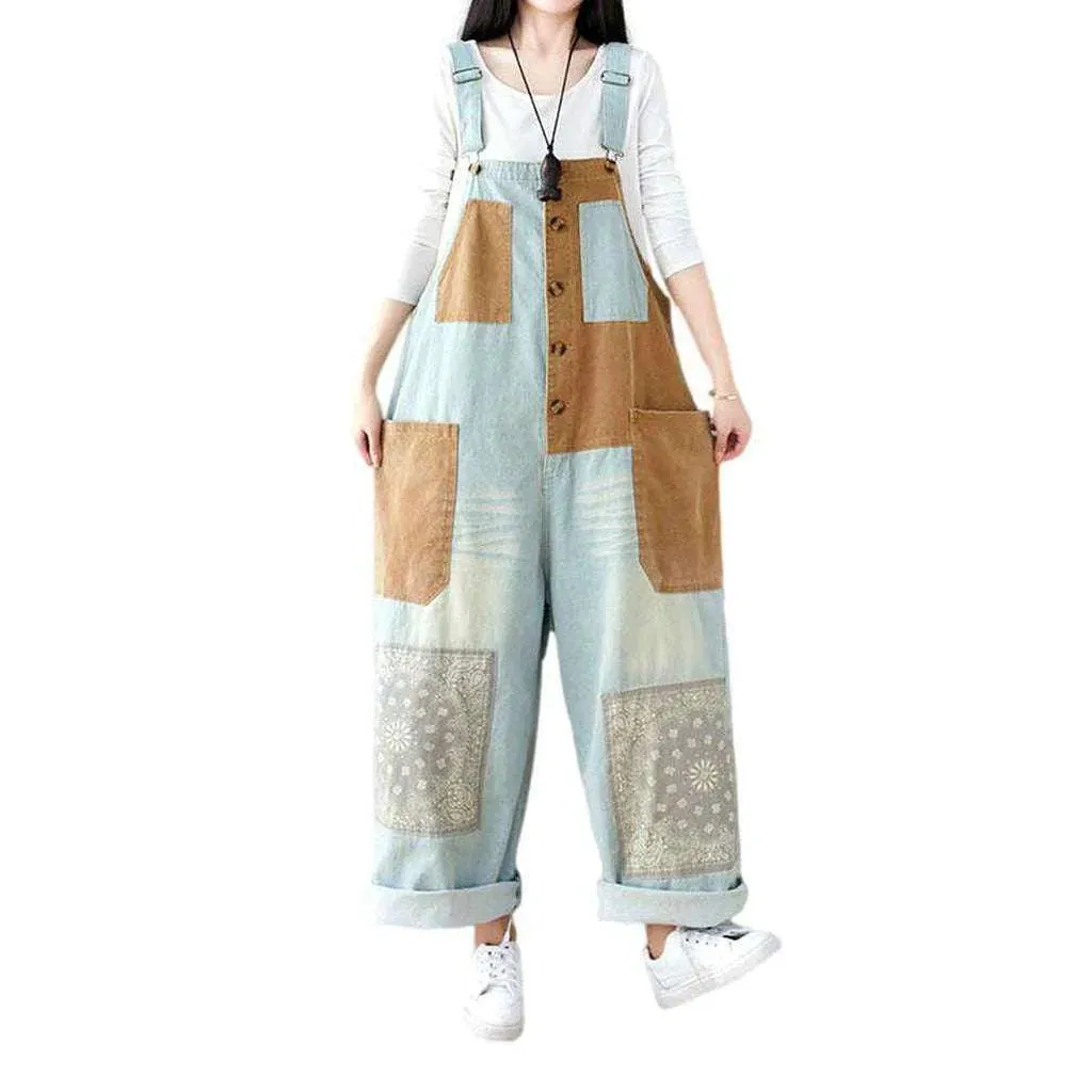 Patchwork denim overall for ladies