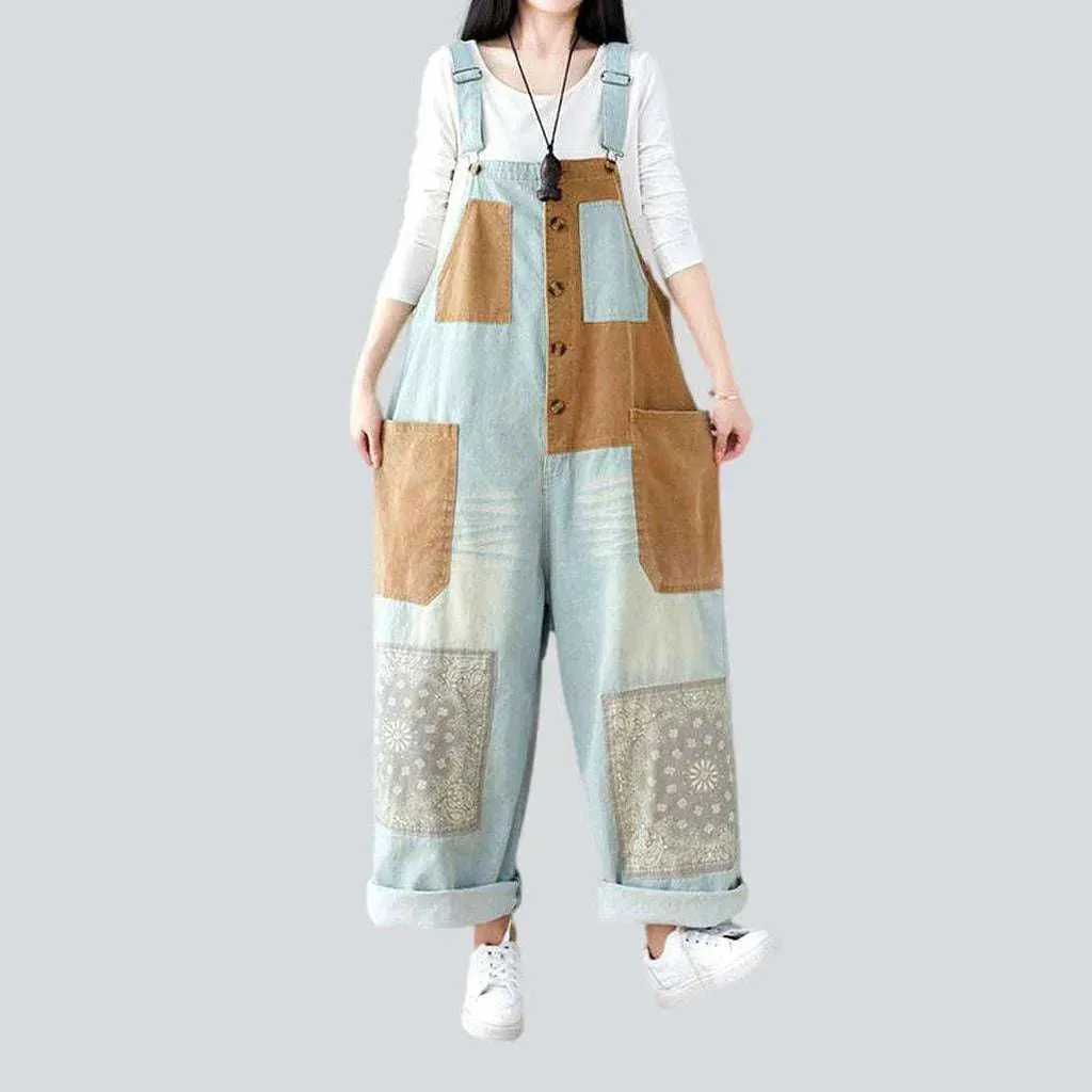 Patchwork denim overall for ladies