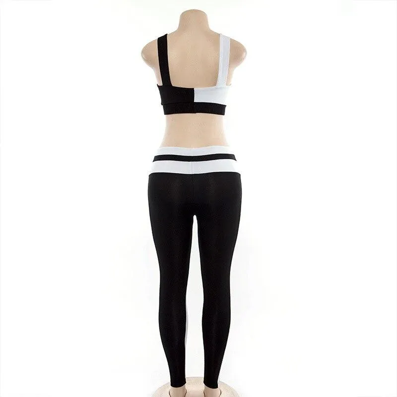 Patchwork Fitness Yoga Sportswear Set For Women Crop Top Leggings