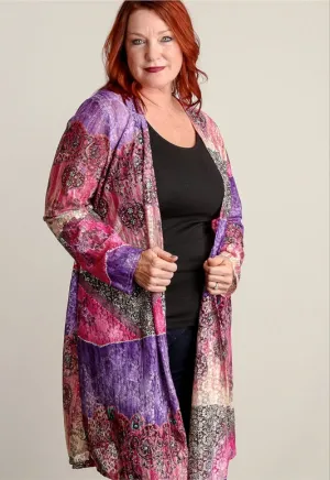 Patchwork Print Purple Plus Cardigan