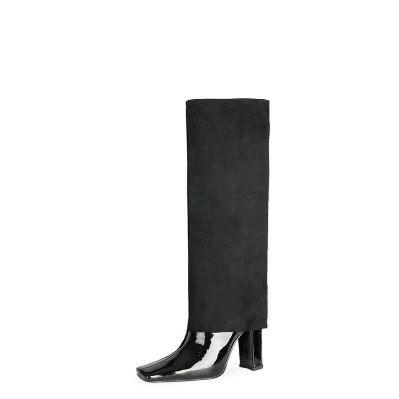 Patent Chic Square Toe Knee-High Heels