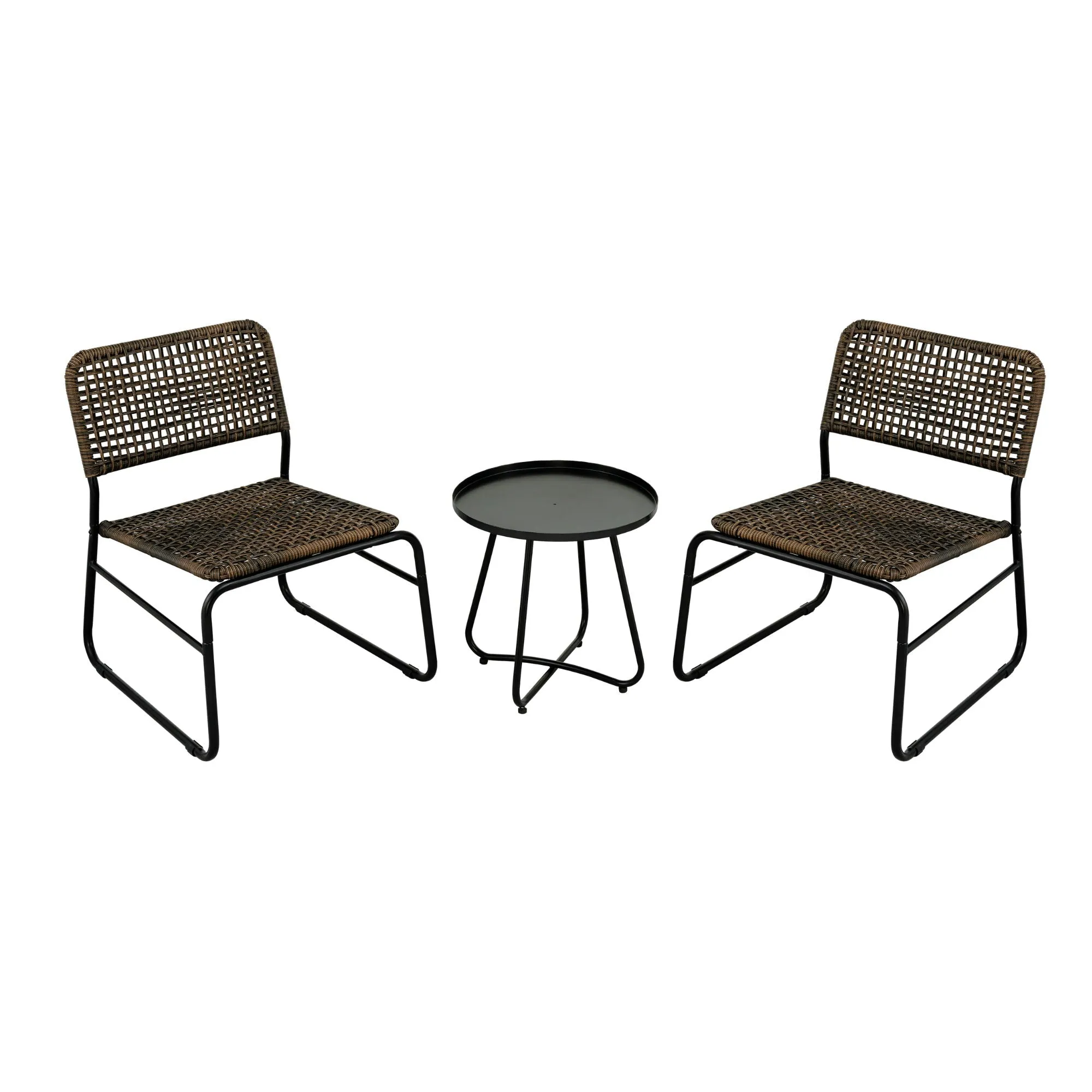 Patio Furniture Set 3 Piece Mixture Pattern PE Rattan Steel Frame And Modern Round Table - Brown / Black