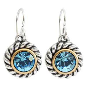 Patricia Locke Philosopher's Stone Sterling Silver Plated Twisted Round Swarovski Earrings, Aqua EF1017S