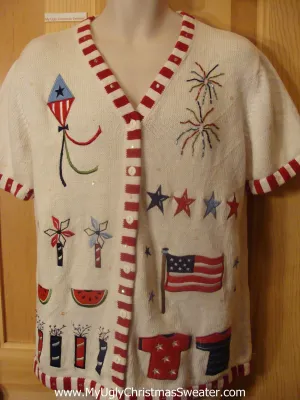 Patriotic Funny Christmas Sweater with Short Sleeves