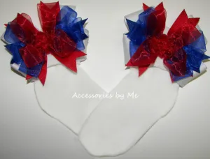 Patriotic Red White Blue Bow Socks