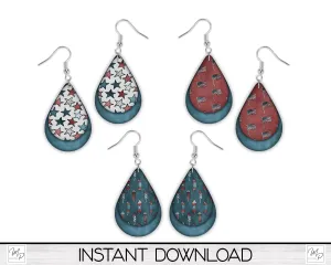 Patriotic Teardrop Earring Design Bundle for Sublimation, Digital Download