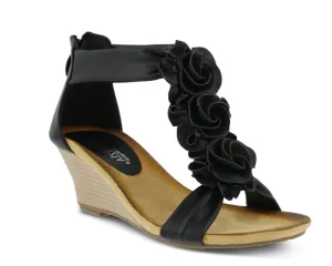 Patrizia Women's HARLEQUIN Black Flower Strap Wedge Sandals