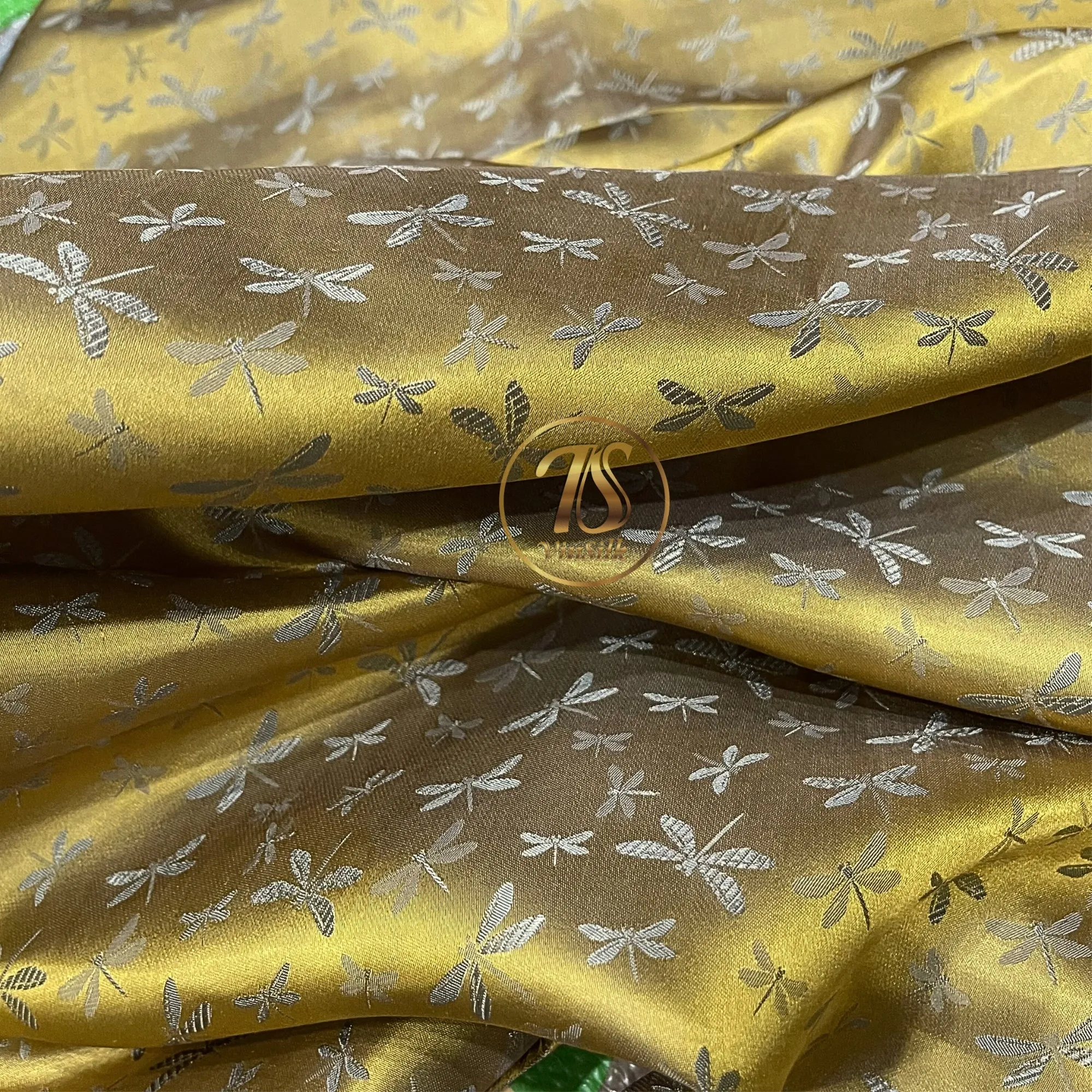 PATTERN MULBERRY SILK fabric by the yard - Yellow pattern silk - Handmade silk – Dress making – Silk for sewing - Gift for women