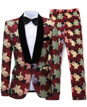 Patterned 2 Pieces Mens Suit Formal Shawl Lapel Tuxedos (Blazer Pants)