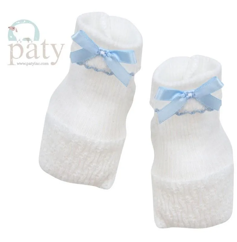 Paty Booties for Newborn - White with Blue Trim