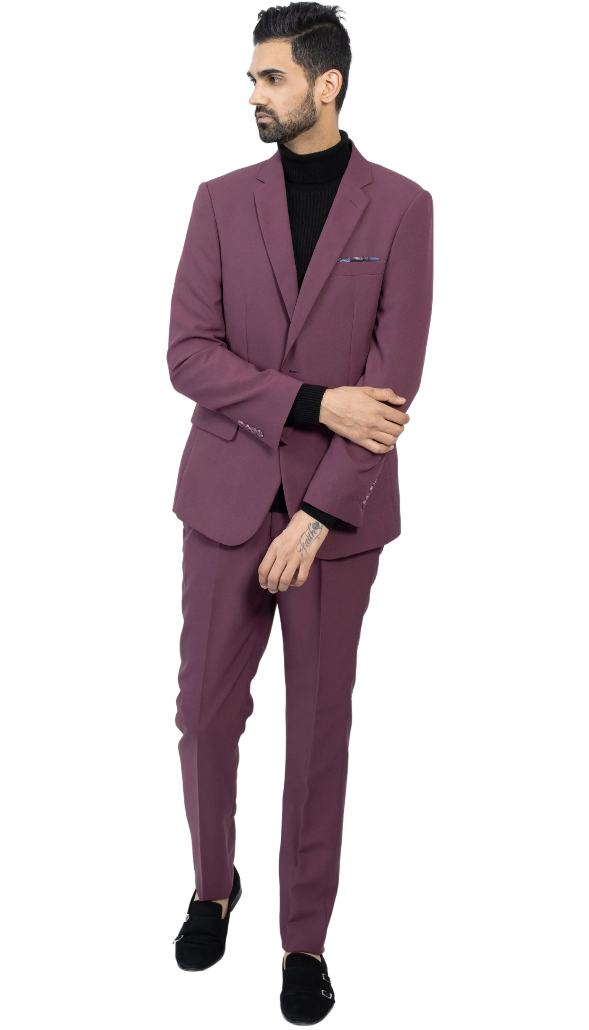 Paul Lorenzo Mens Burgundy Slim Fit 2 Piece Suit