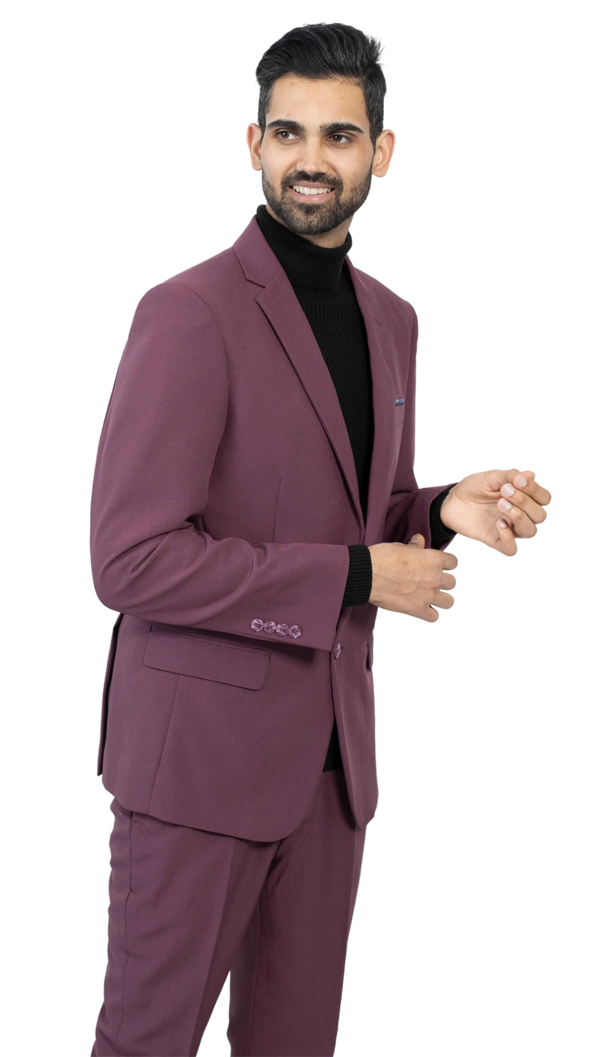 Paul Lorenzo Mens Burgundy Slim Fit 2 Piece Suit