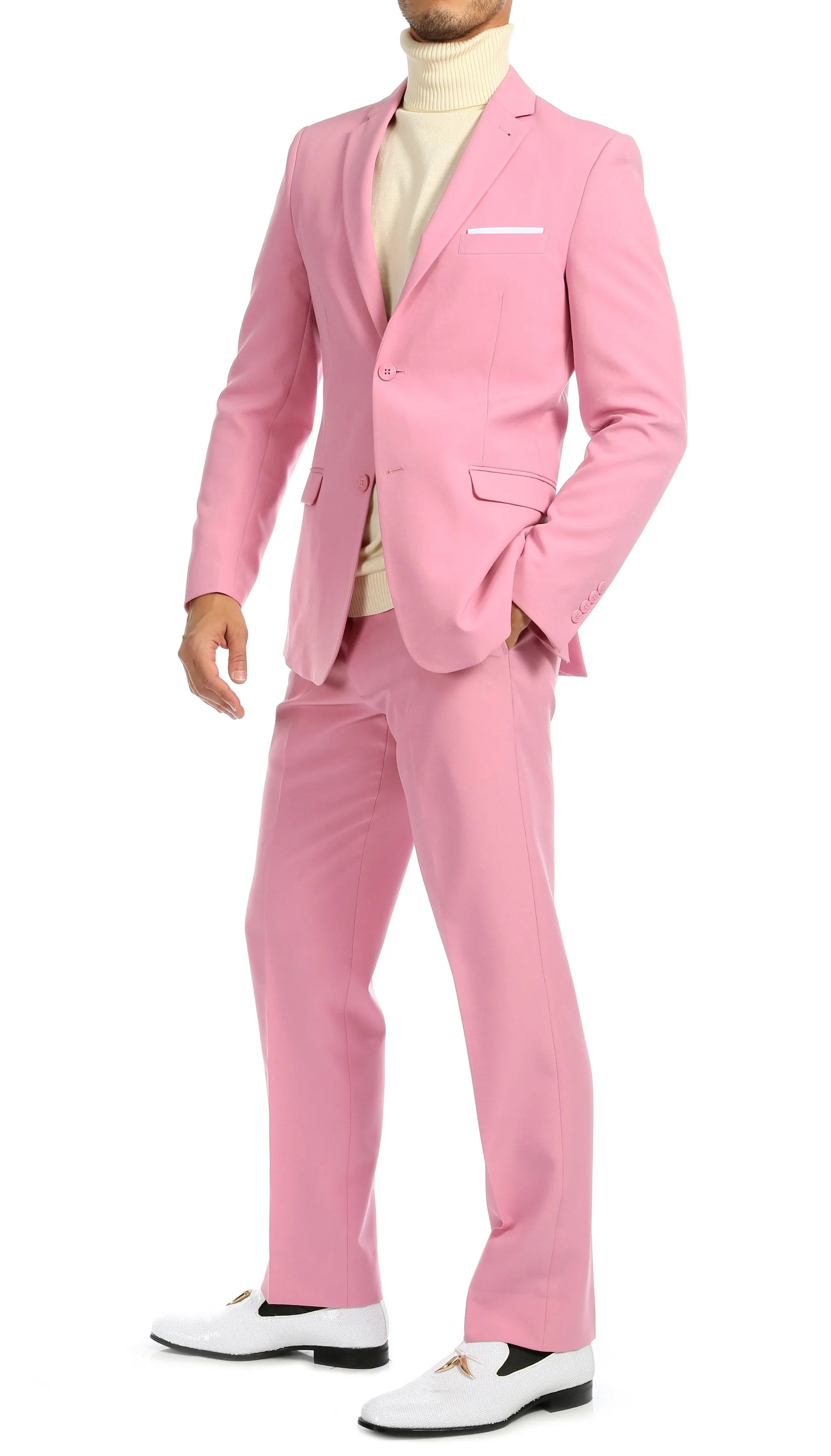 Paul Lorenzo Mens Pink Slim Fit 2 Piece Suit