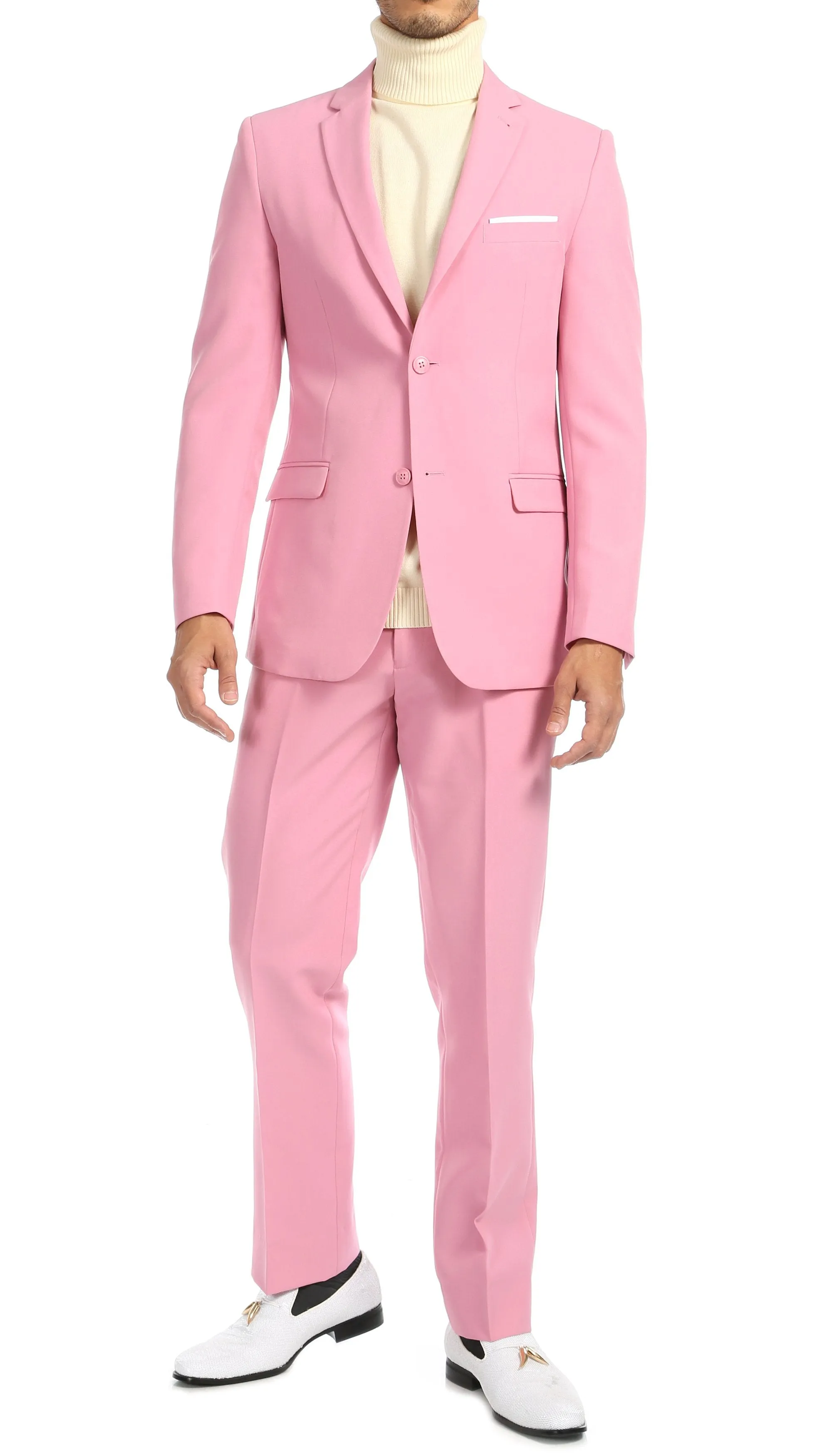 Paul Lorenzo Mens Pink Slim Fit 2 Piece Suit