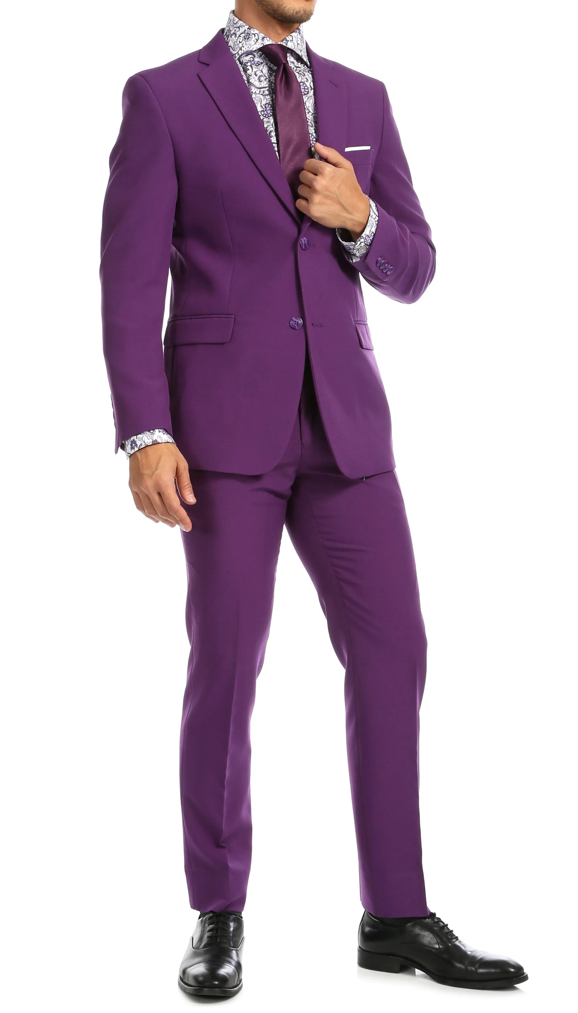 Paul Lorenzo Mens Purple Slim Fit 2 Piece Suit