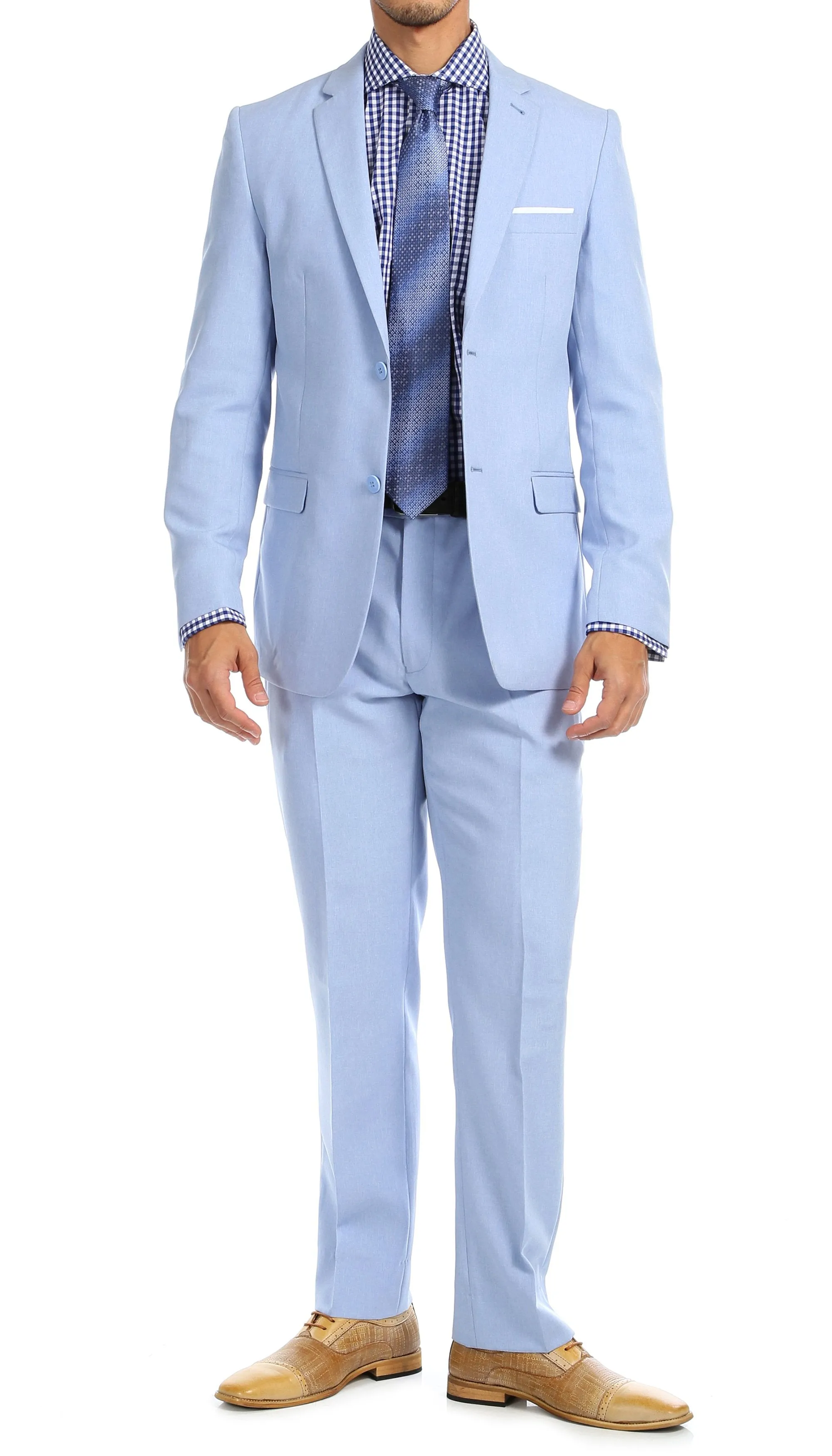 Paul Lorenzo Men's Sky Blue 2 Button Notch Lapel Slim Fit 2 Piece Suit