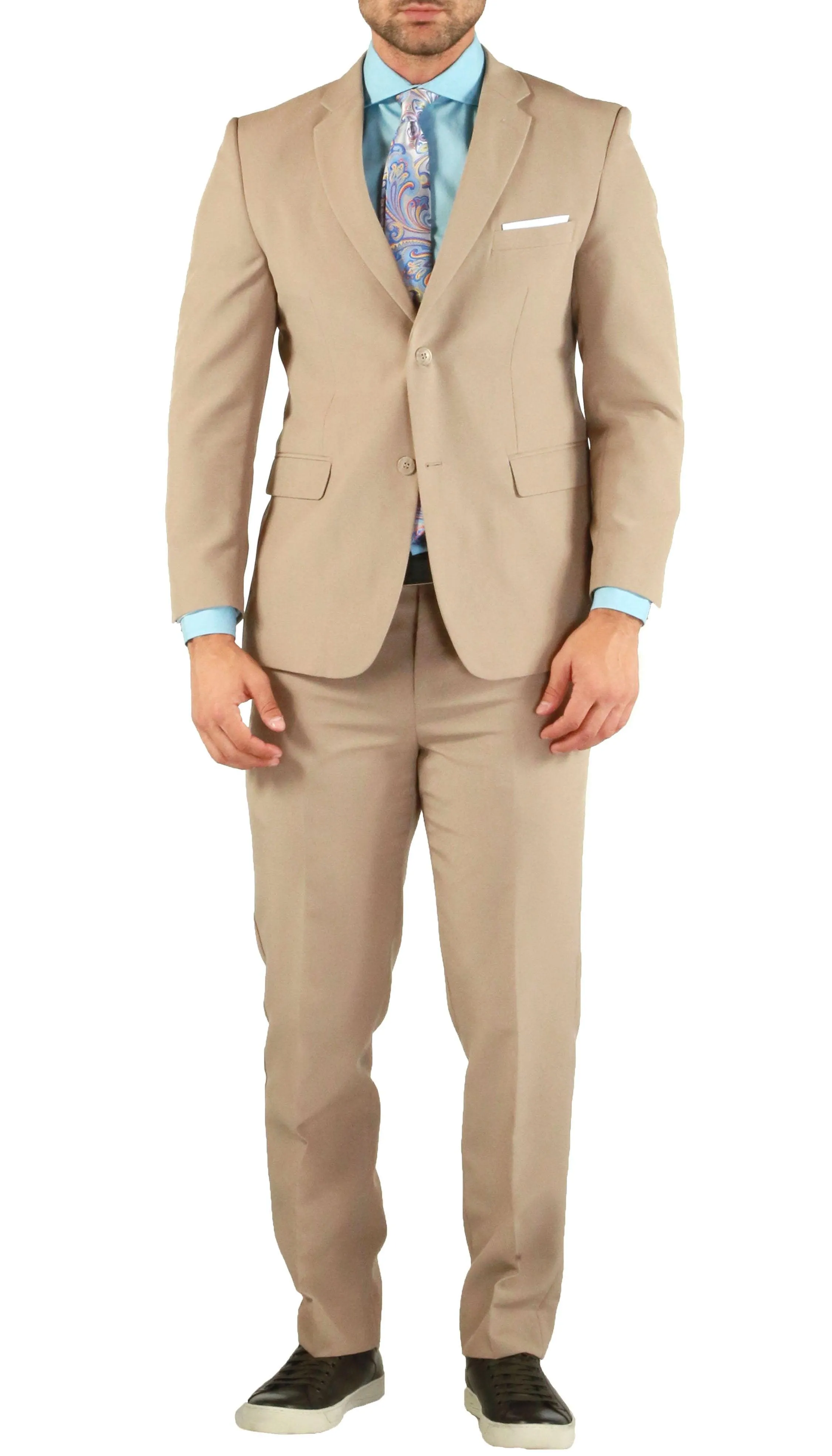 Paul Lorenzo Mens Tan Slim Fit 2 Piece Suit