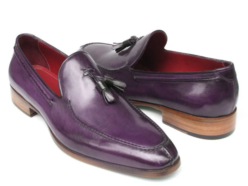 Paul Parkman Men's Tassel Loafer Purple Hand Painted Leather