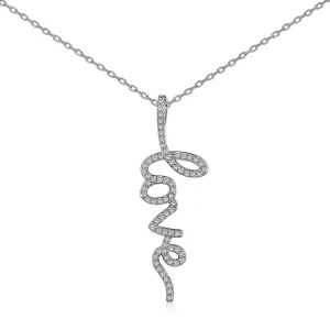 Pave CZ Cursive LOVE Vertical Pendant Necklace