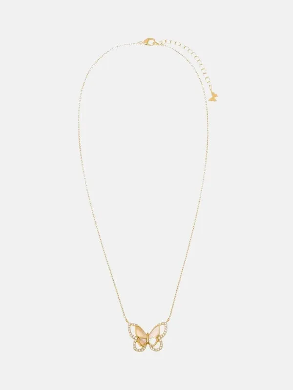 Pave Mother Of Pearl Butterfly Cutout Pendant Necklace