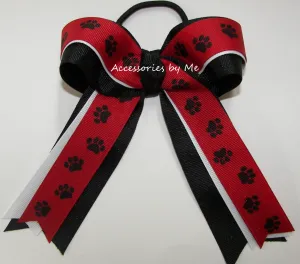 Paw Print Red Black White Ponytail Bow