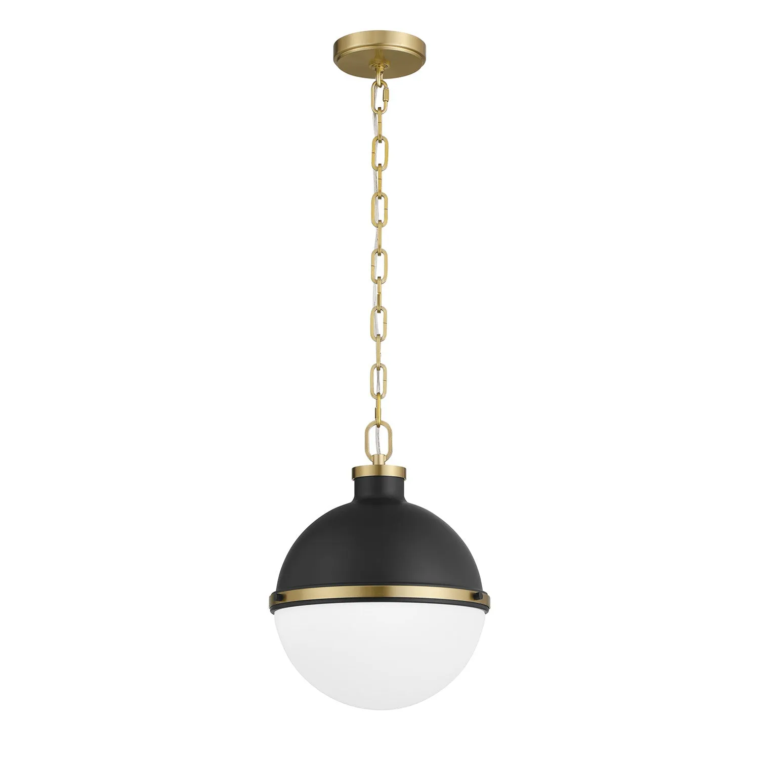 Paxton 12" Pendant, Matte Black and Aged Brass