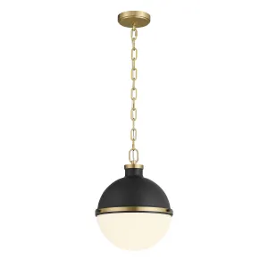 Paxton 12" Pendant, Matte Black and Aged Brass