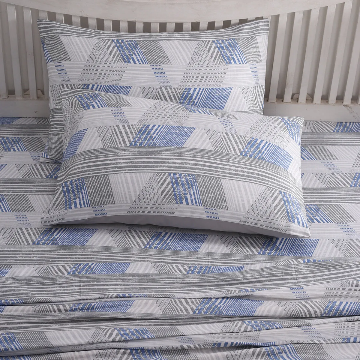 PBS Nomad Scuplt Maximus Printed 100% Cotton Blue Soft Bed Sheet