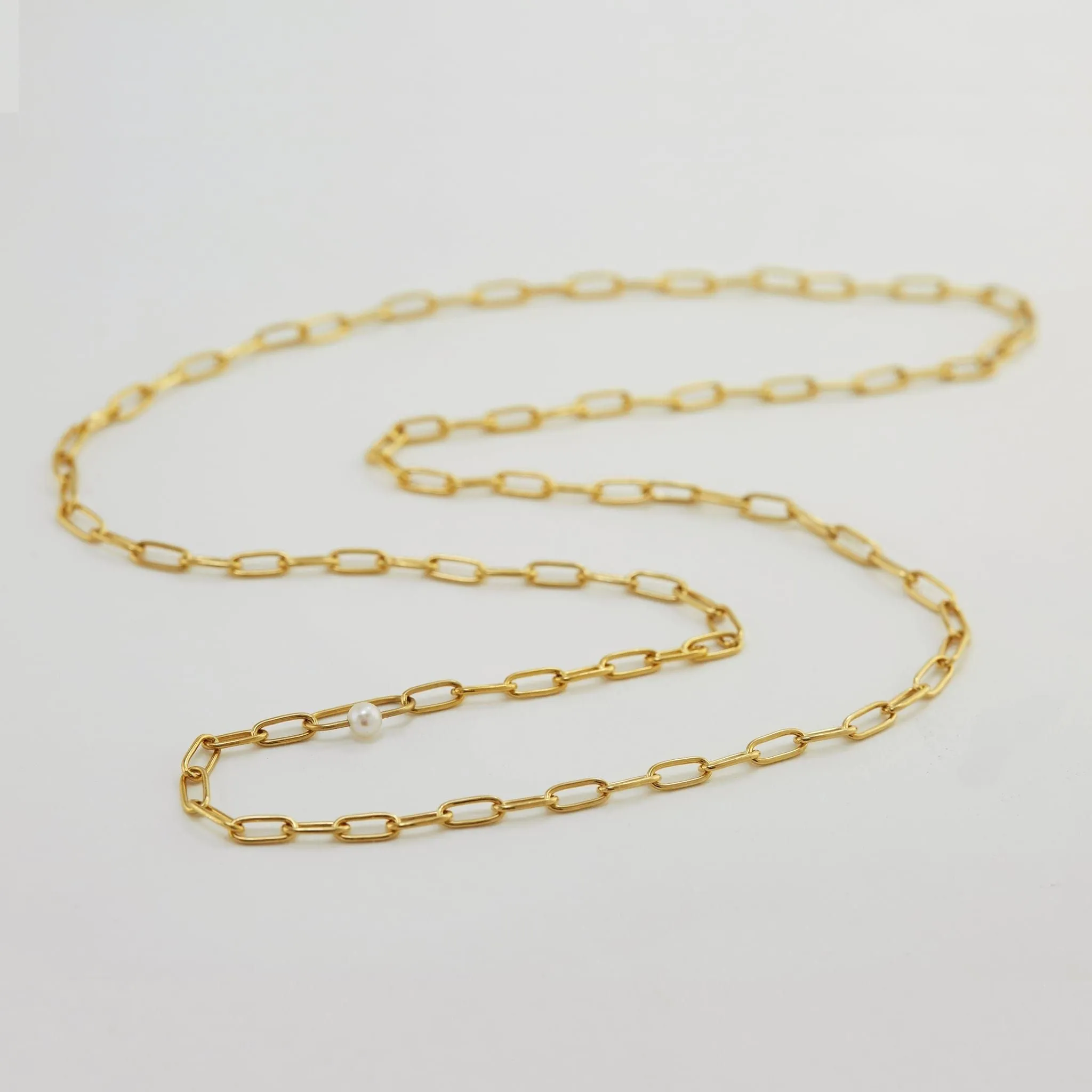 Pea Large Link Necklace with Single Pearl