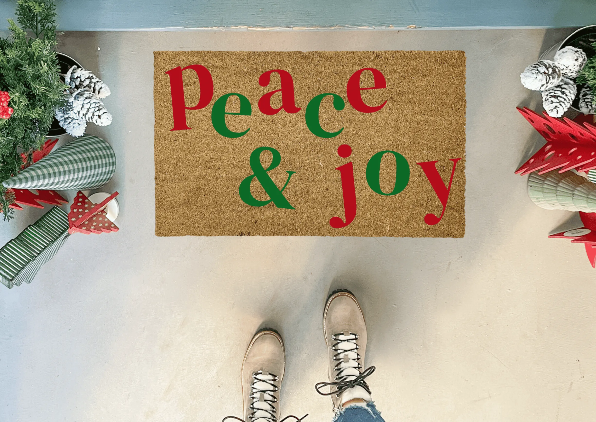 Peace and Joy Christmas Doormat, Natural Coir