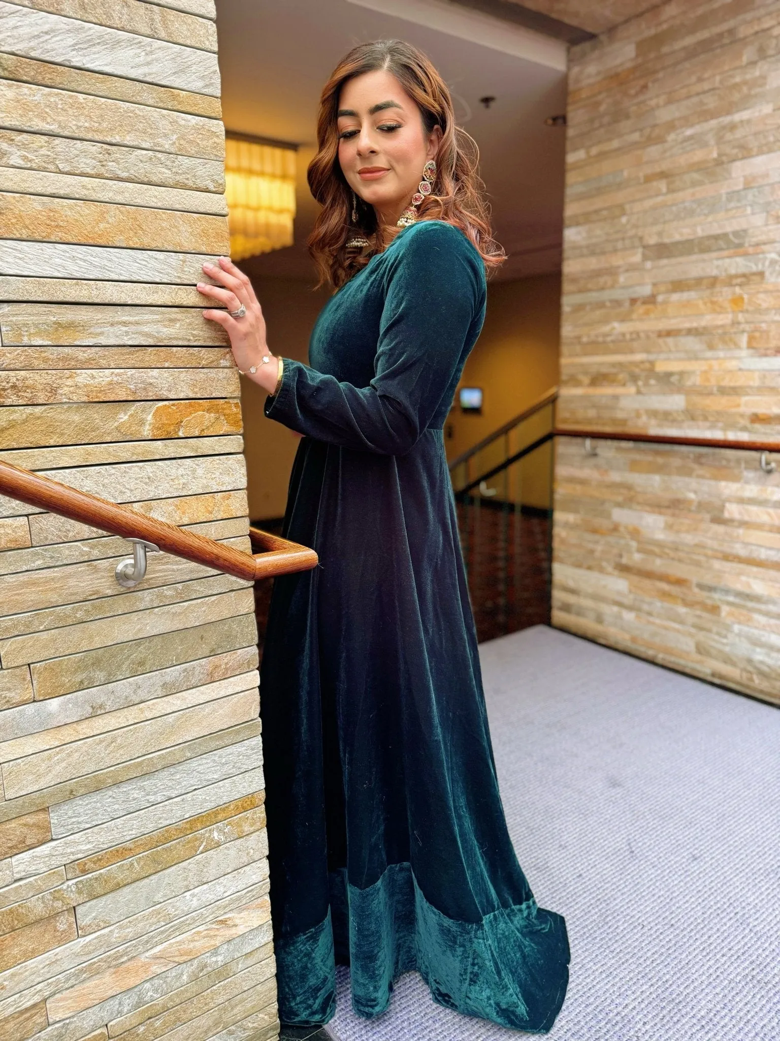 Peace Lily Velvet Dress for Woman A-line Elegant Emerald Green Colour Velvet Dress - Sold Out