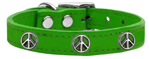 Peace Sign Widget Genuine Leather Dog Collar Emerald Green 14