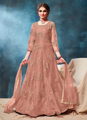 Peach All Over Bunch Embroidered Casual Anarkali Suit