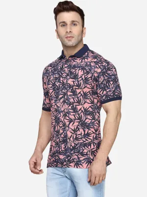 Peach & Blue Printed Slim Fit Polo T-Shirt | JadeBlue