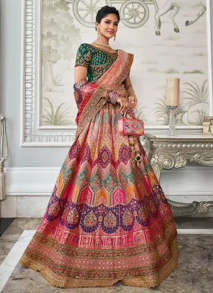 Peach And Green Embroidered Bridal Lehenga Choli