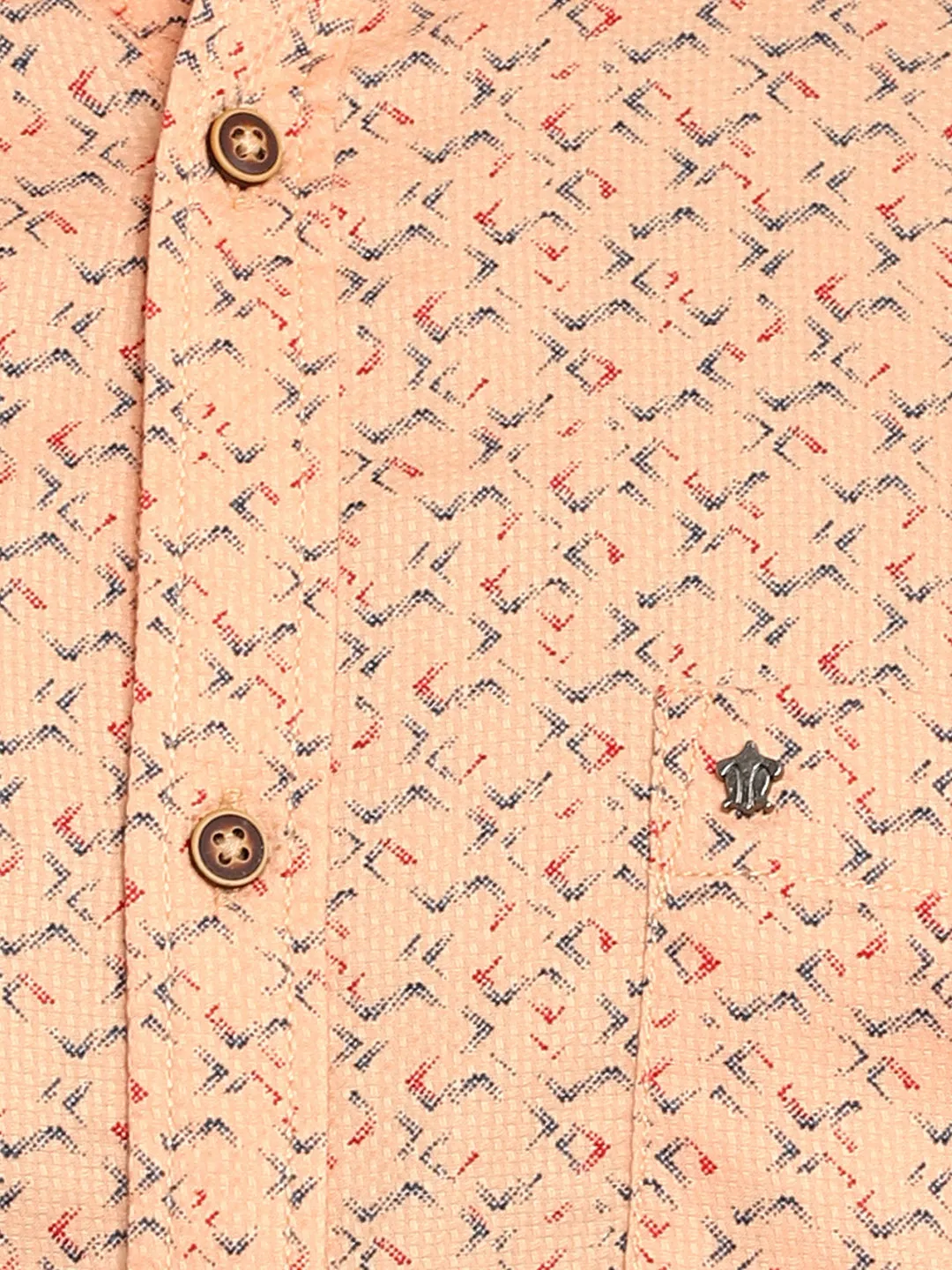 Peach Cotton Printed Slim Fit Shirt