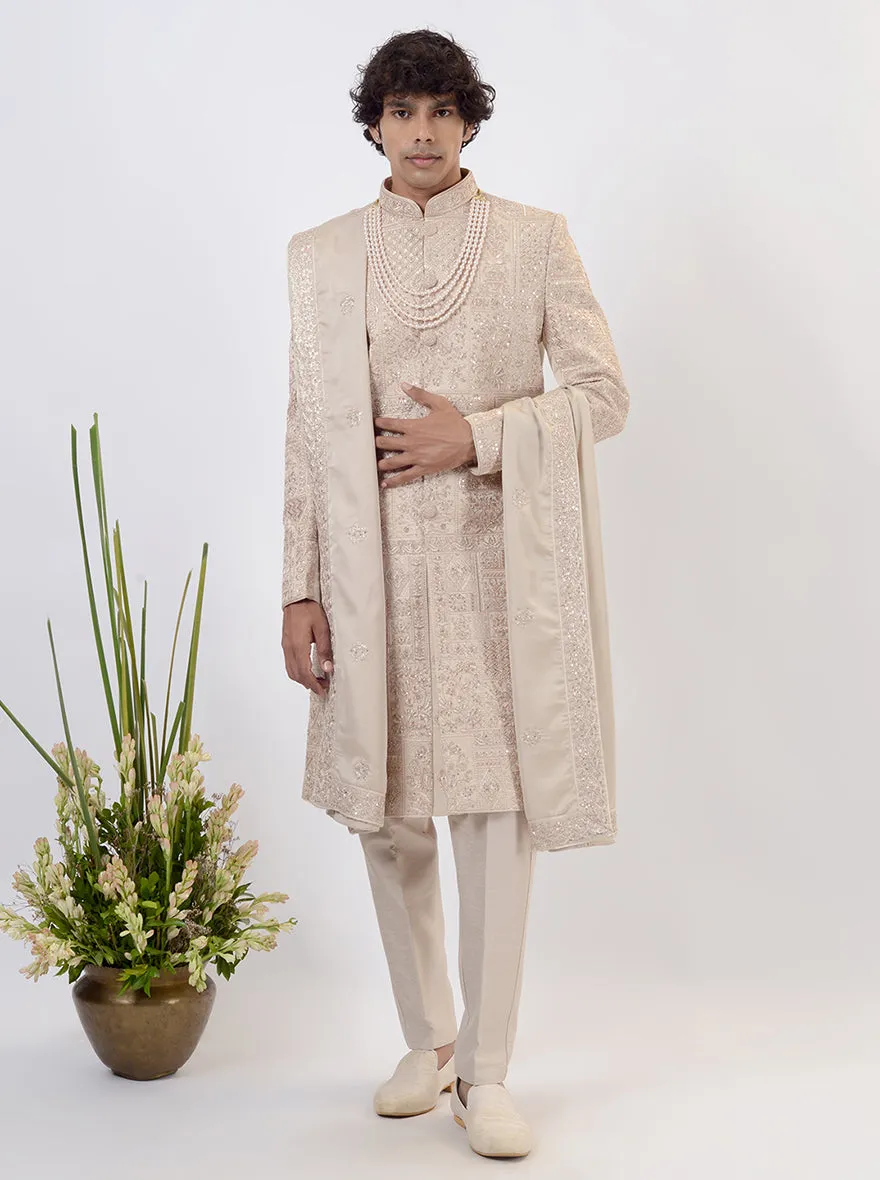 Peach Cream Sherwani | TULA