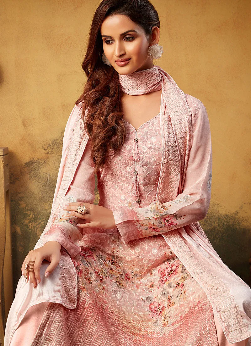 Peach Embroidered Pakistani Palazzo Suit