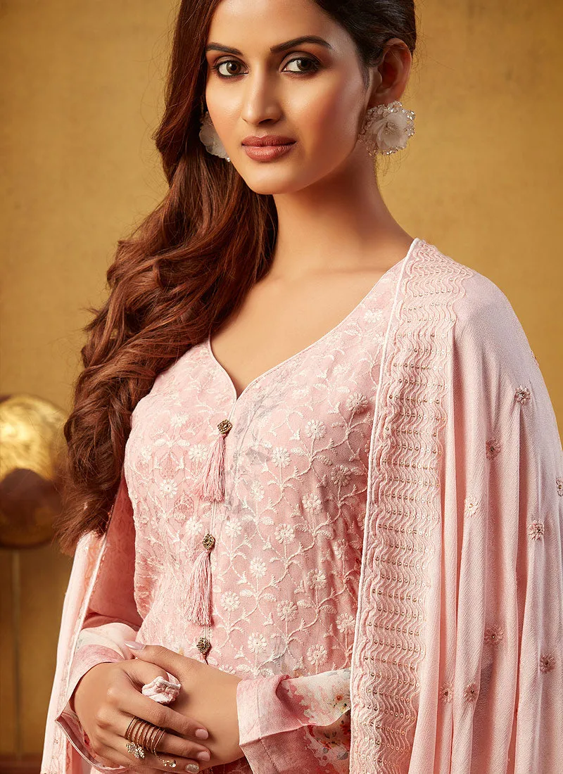 Peach Embroidered Pakistani Palazzo Suit