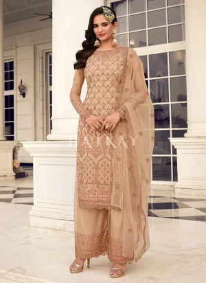 Peach Embroidered Pakistani Pant Style Salwar Suit