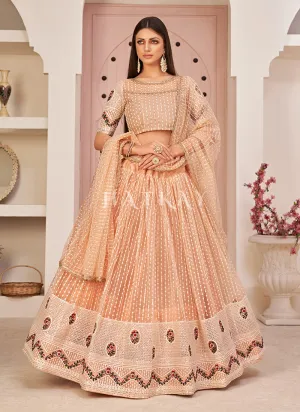 Peach Embroidered Partywear Lehenga Choli