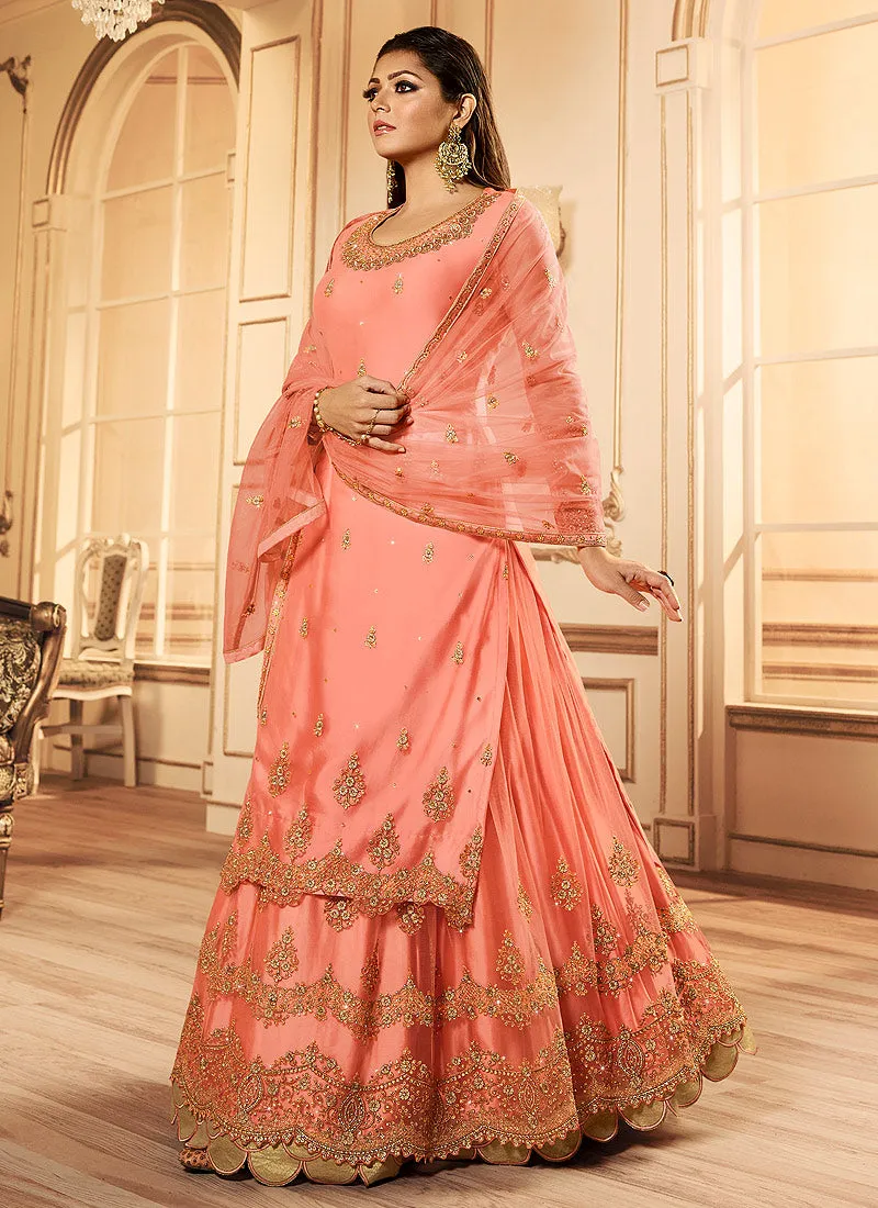 Peach Embroidered Wedding Lehenga Suit