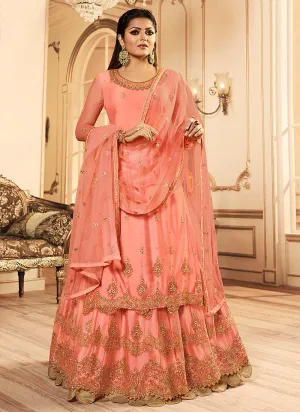 Peach Embroidered Wedding Lehenga Suit