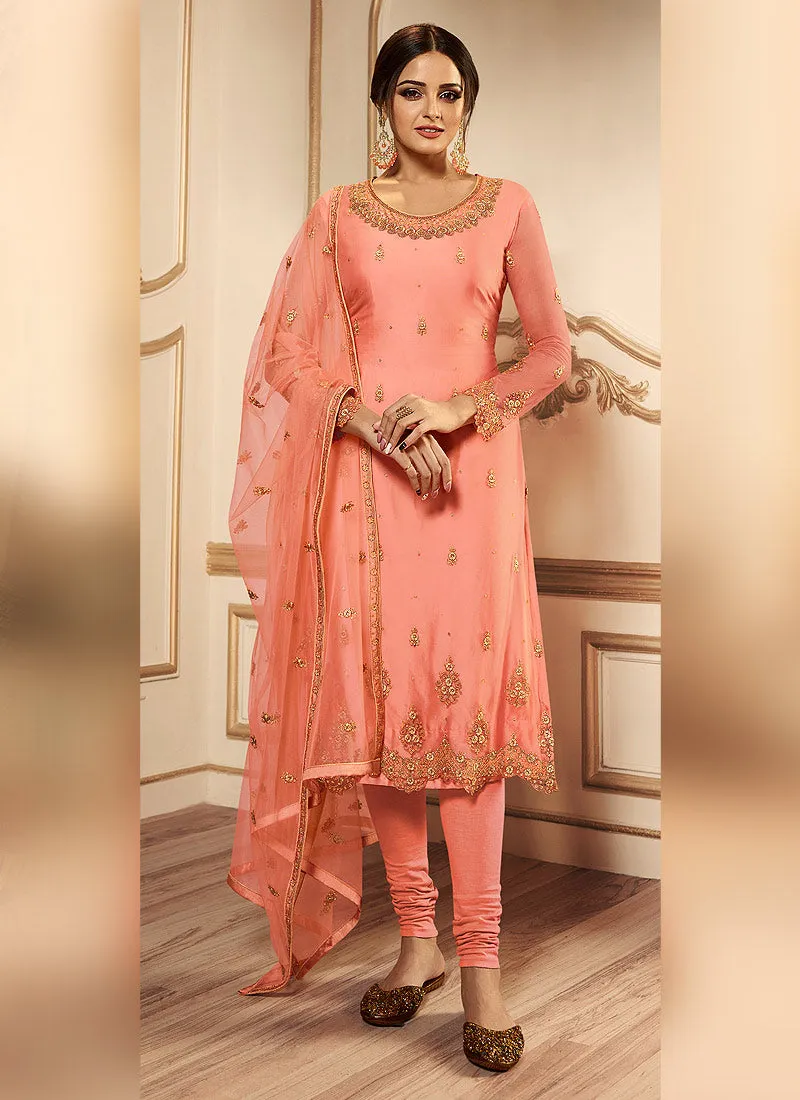 Peach Embroidered Wedding Lehenga Suit