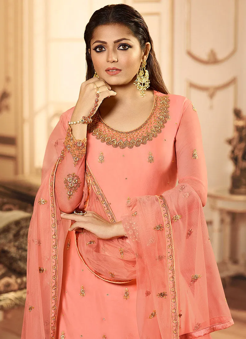 Peach Embroidered Wedding Lehenga Suit